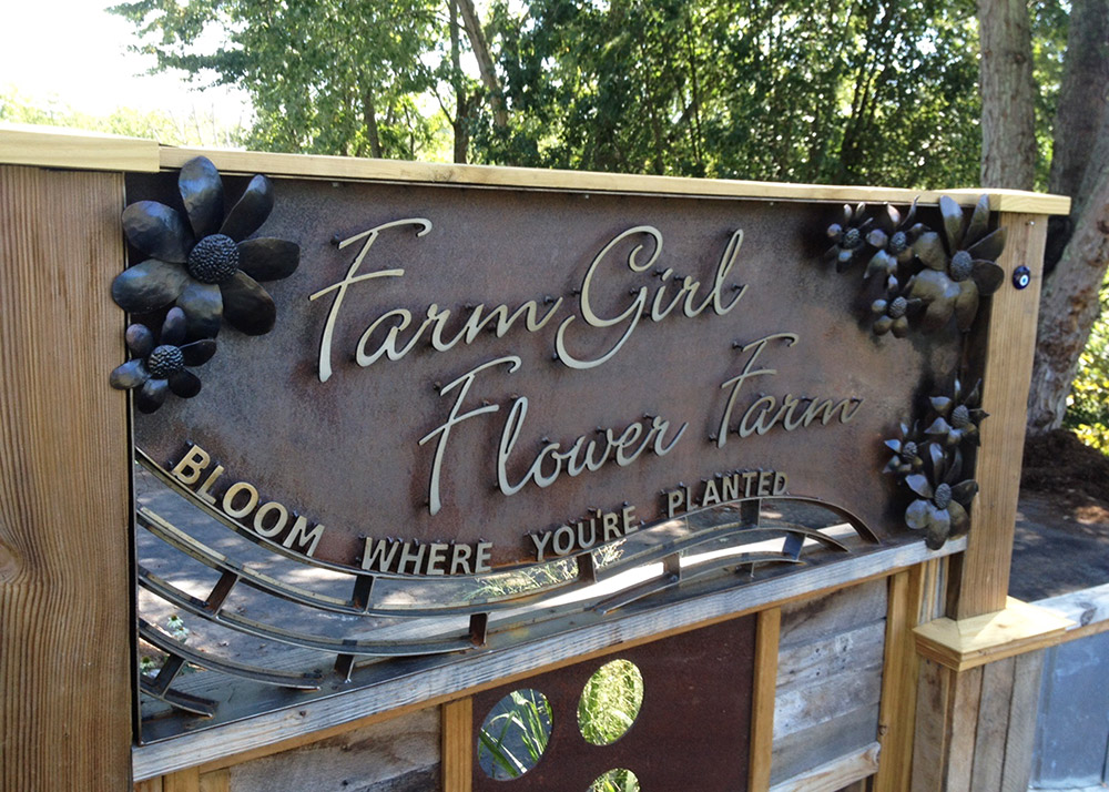Metal Flower Farm Sign in Asheville NC
