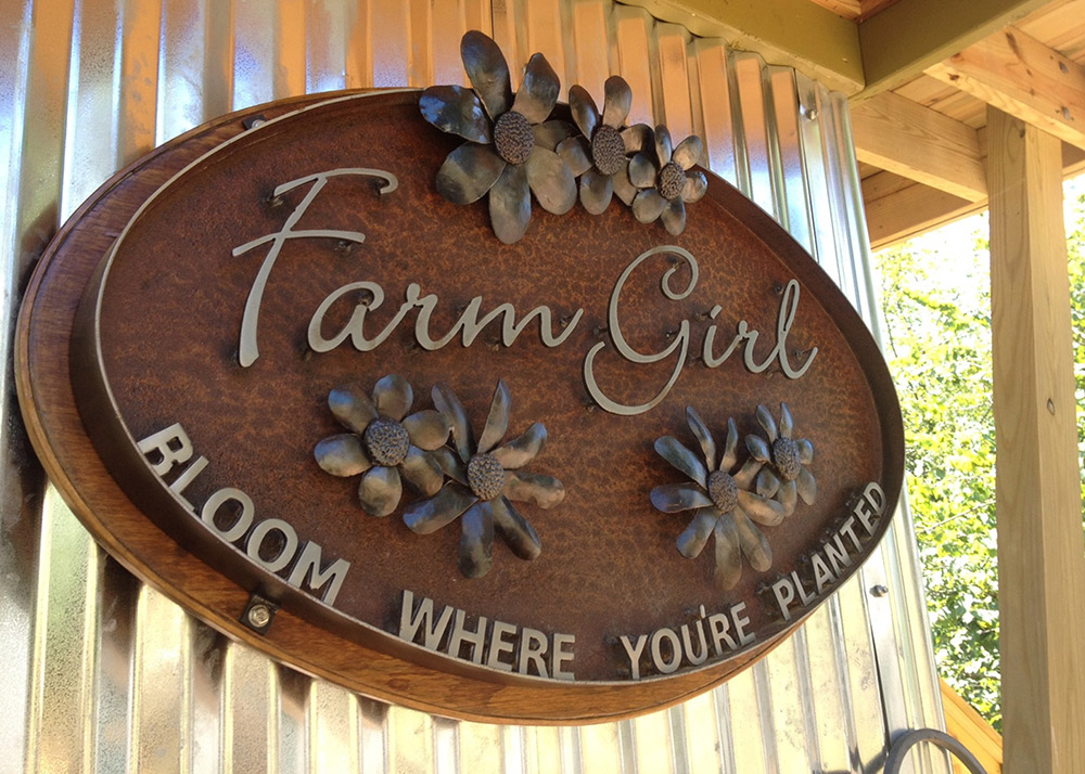 Metal Oval Flower Farm Sign in Asheville NC