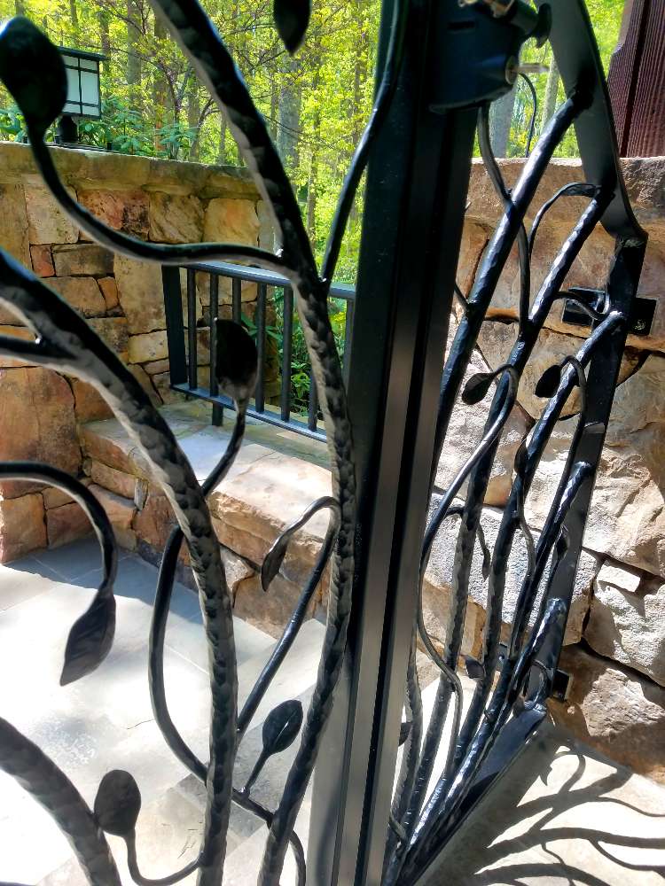 Details of Custom Hand Forged Steel Patio Gate, Asheville NC