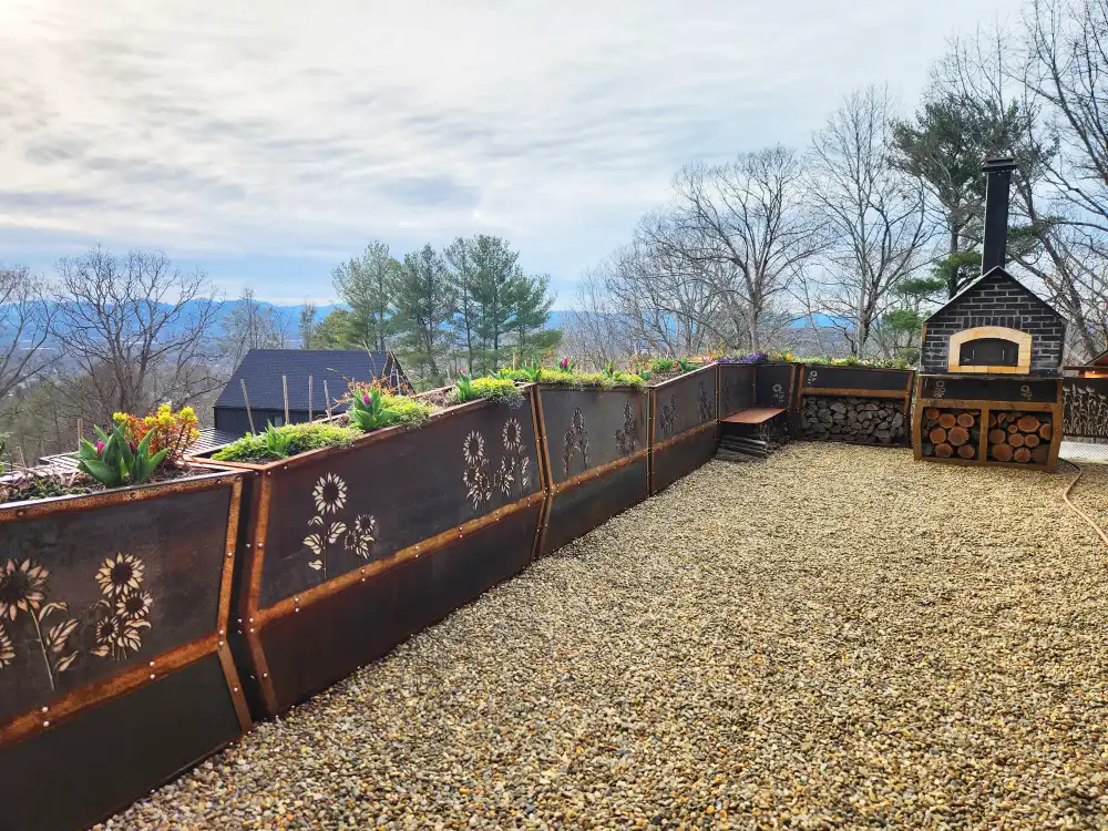 Corten Planter Boxes with Stainless Steel Rivets and Laser Cut Designs