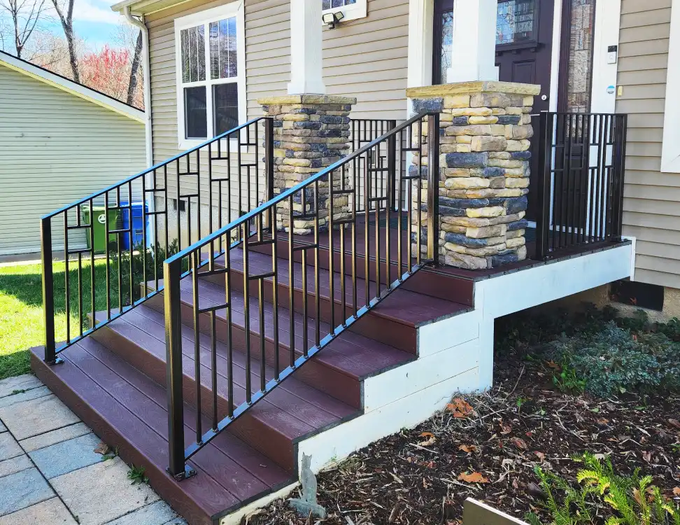 Custom powder-coated exterior porch railing