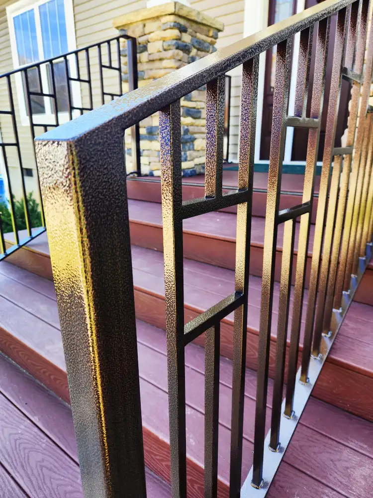 Custom powder-coated exterior porch railing